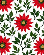 Red Poinsettia Green Leaf Garland Rug