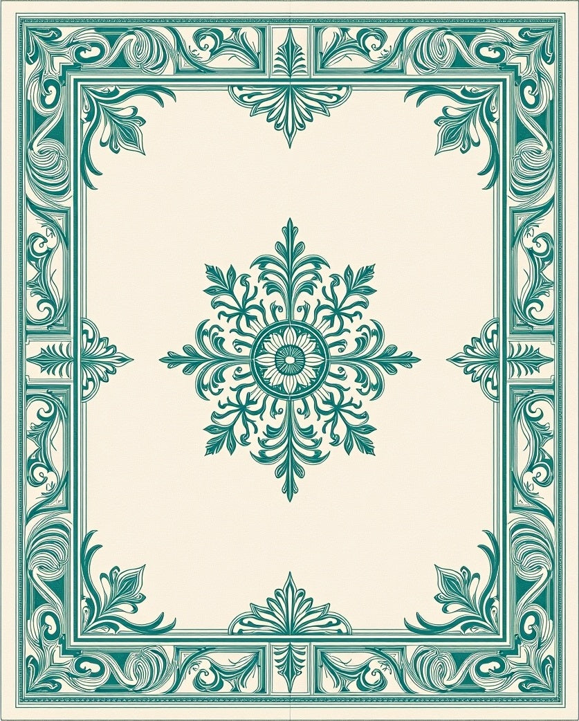 Victorian Teal Floral Square Rug