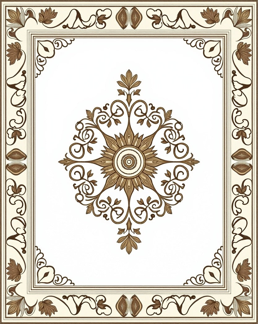 Ornate Golden Brown Floral Medallion Rug
