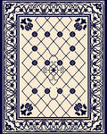 Navy Blue Floral Lattice Vine Border Rug
