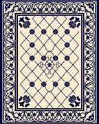 Navy Blue Floral Lattice Vine Border Rug