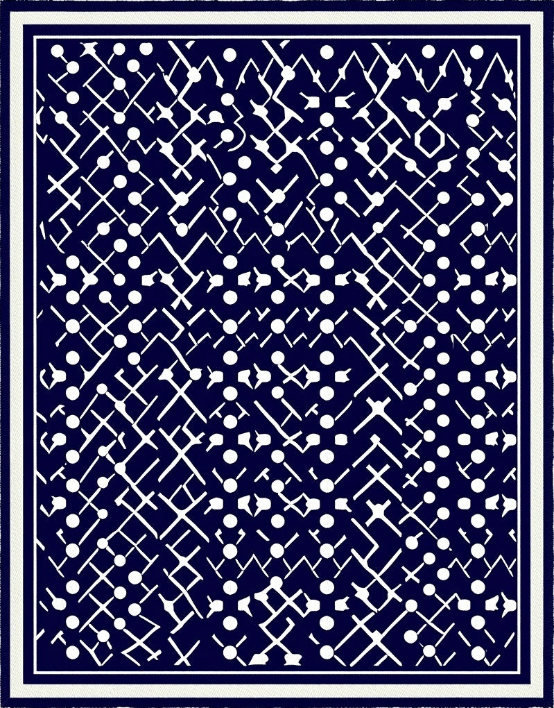 Abstract Navy White Geometric Net Rug