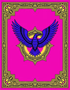 Vibrant Blue Bird Golden Frame Rug