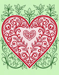 Red Floral Heart Swirls with Green Vines Rug