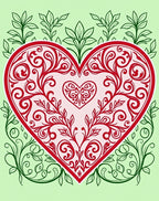 Red Floral Heart Swirls with Green Vines Rug