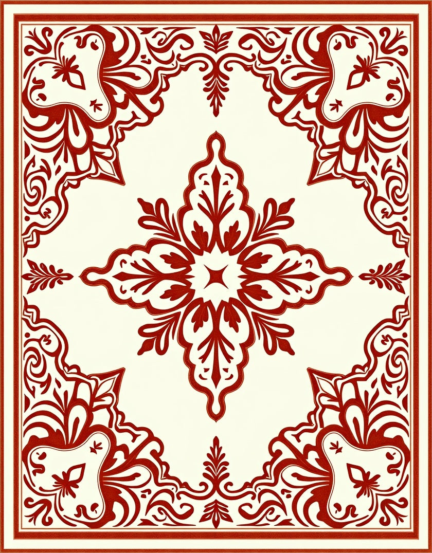Ornate Red Bloom Square Rug
