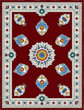 Crimson White Blue Floral Medallion Rug