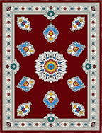 Crimson White Blue Floral Medallion Rug