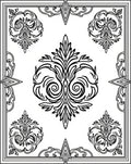 Black White Ornate Floral Crest Rug