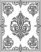 Black White Ornate Floral Crest Rug