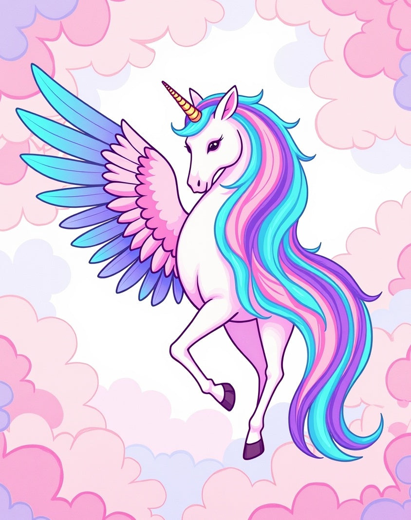 Pastel Clouds Flying Unicorn Rug