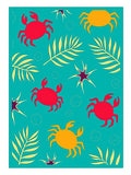 Ocean Blue Crab Tropical Leaf Rug