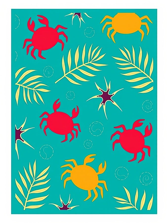 Ocean Blue Crab Tropical Leaf Rug