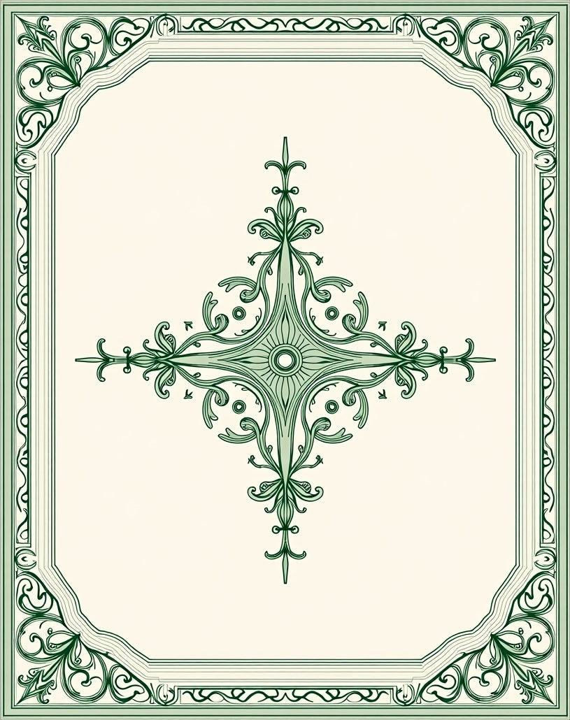 Elegant Emerald Scrollwork Frame Medallion Rug