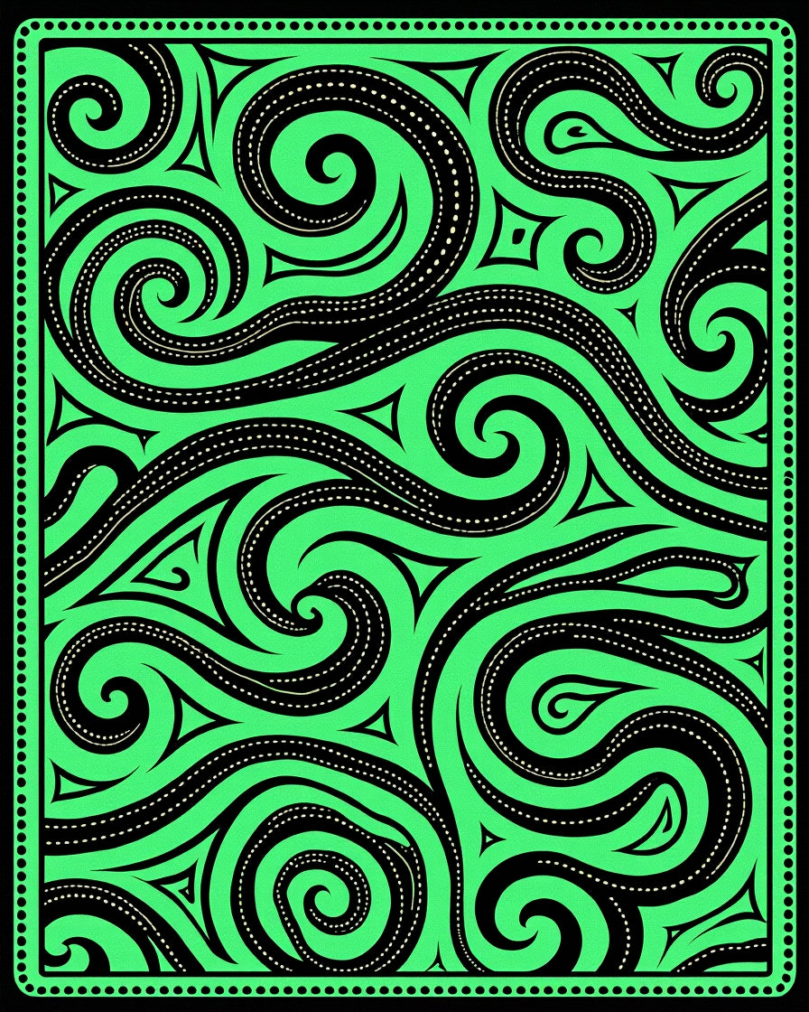 Abstract Black Swirls Green Rug