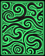 Abstract Black Swirls Green Rug