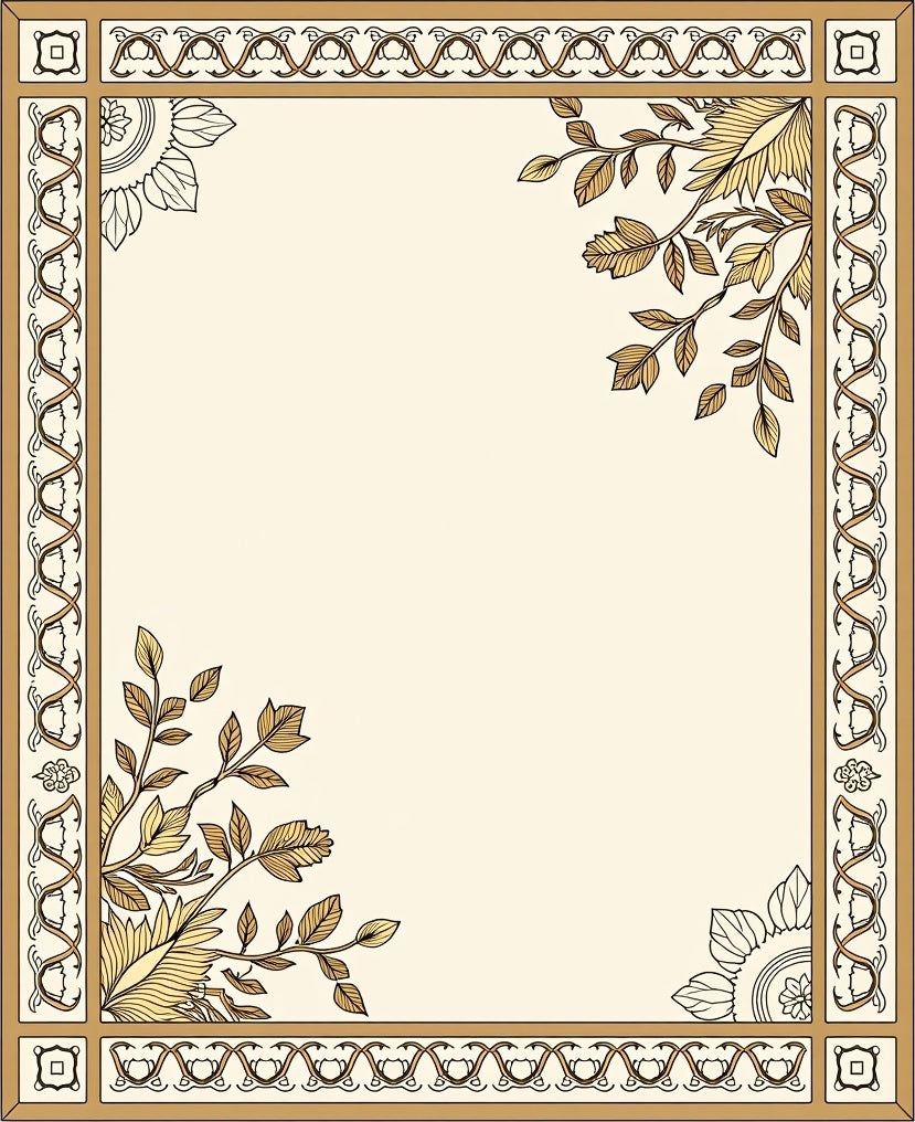 Cream and Gold Leaf Border Rug
