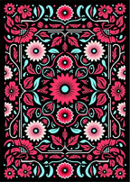 Vibrant Pink Aqua Floral Frame Rug
