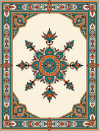 Teal Orange Floral Medallion Frame Rug