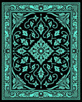 Aqua Black Vintage Floral Medallion Rug
