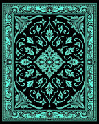 Aqua Black Vintage Floral Medallion Rug