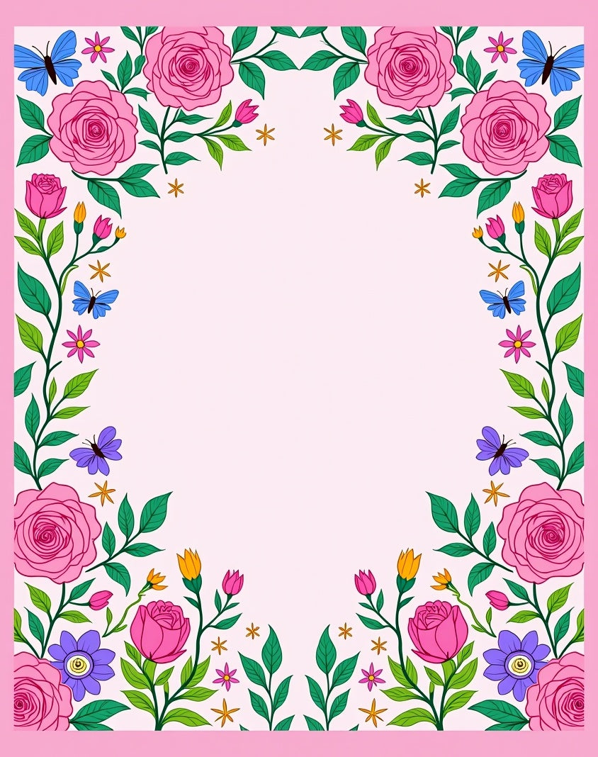 Pink Rose Butterfly Meadow Floral Rug