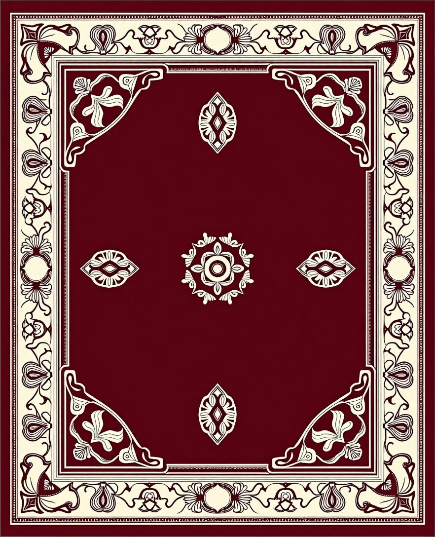 Crimson Cream Antique Floral Medallion Accent Rug