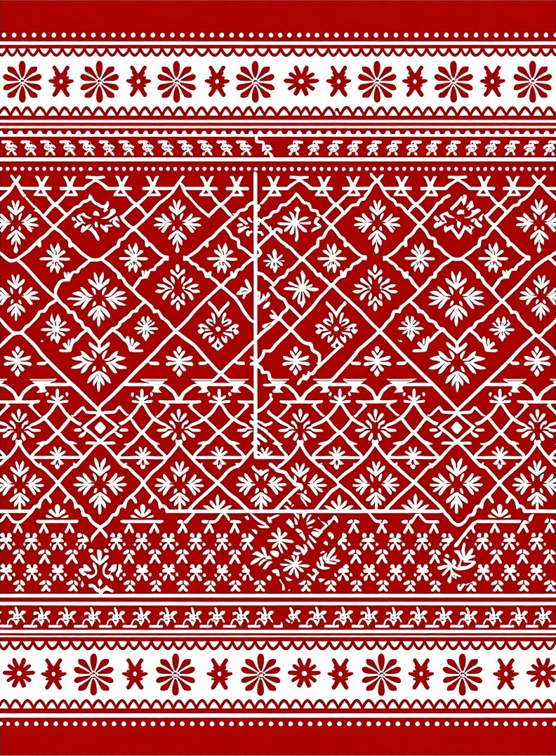Crimson White Folkloric Geometric Bloom Rug