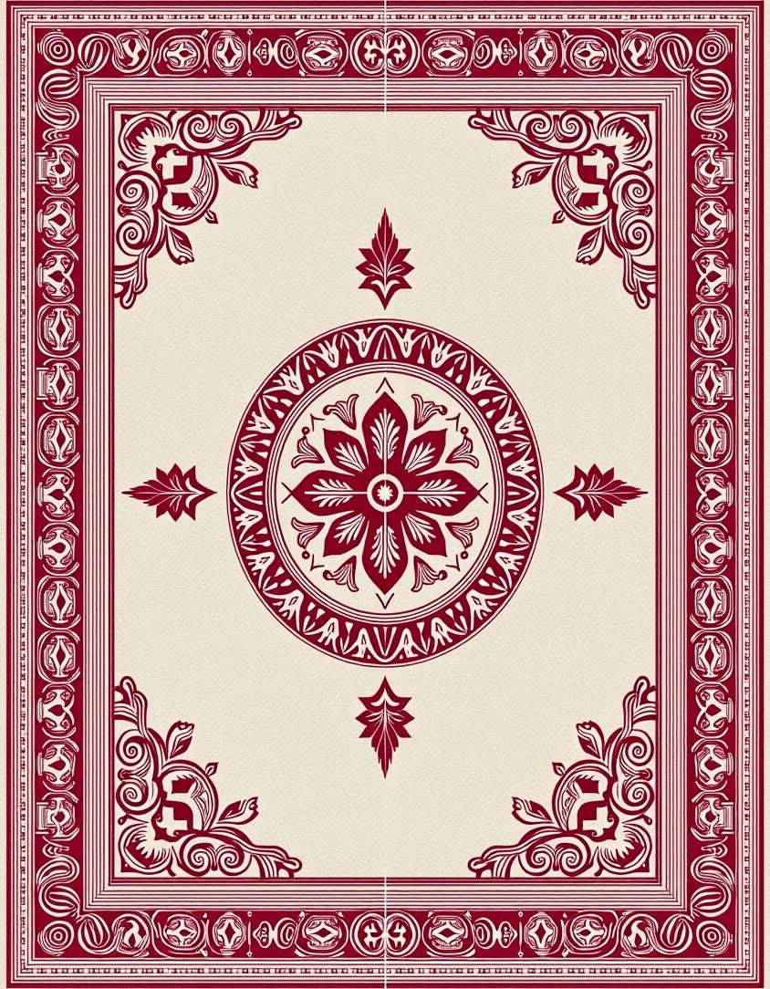 Crimson Floral Medallion Bordered Rug
