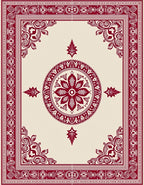 Crimson Floral Medallion Bordered Rug