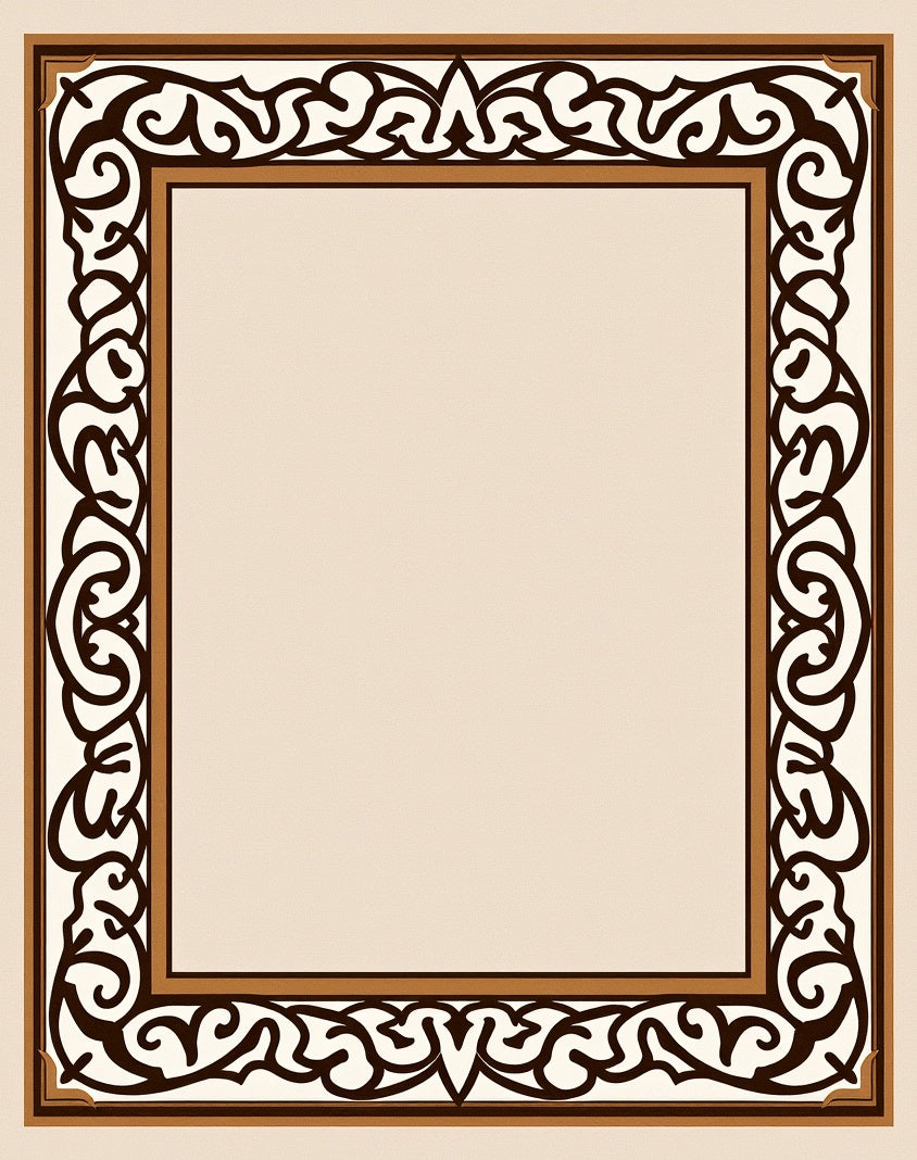 Elegant Brown Cream Scroll Border Rug