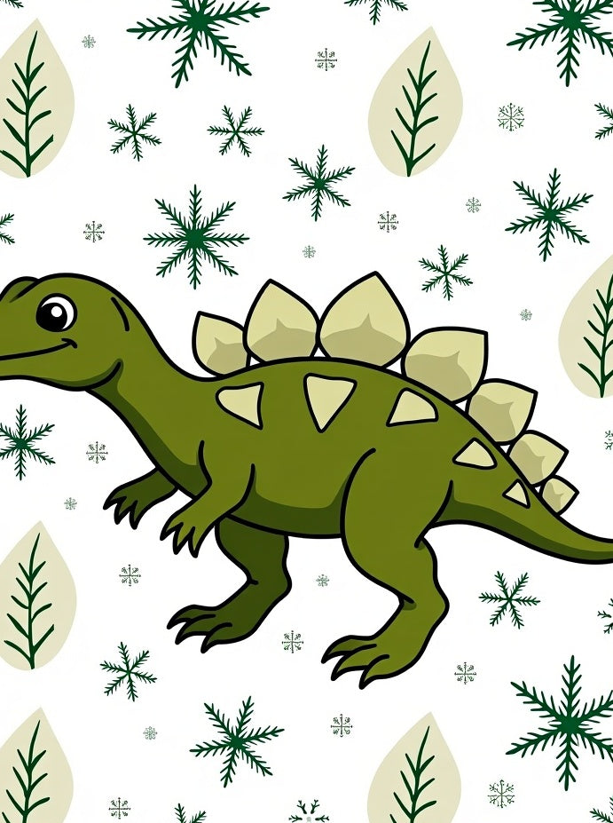 Green Stegosaurus and Snowflakes Rug