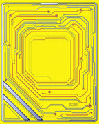 Yellow Circuit Board Lines Rug