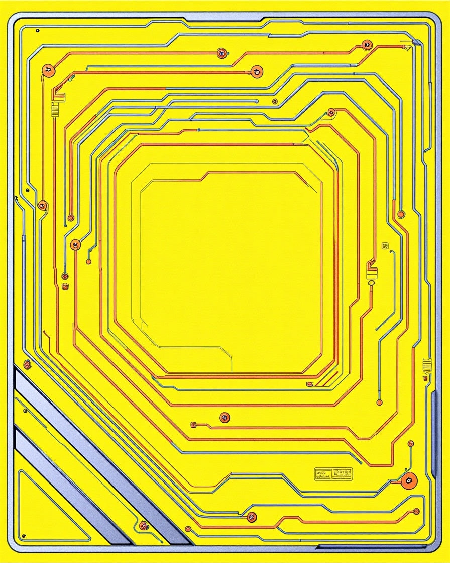 Yellow Circuit Board Lines Rug