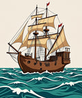 Antique Galleon Sailing Turquoise Waves Rug