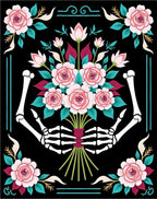 Skeleton Hands Holding Pink Roses Bouquet Rug