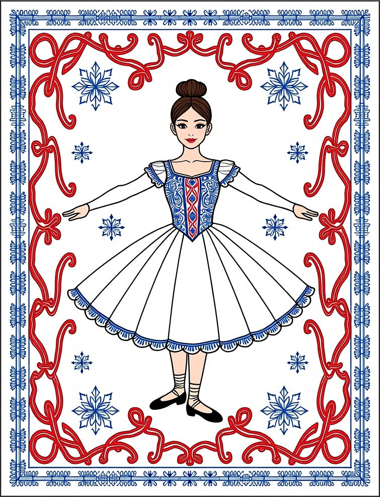 Ballet Dancer Snowflake Red Blue Border Rug