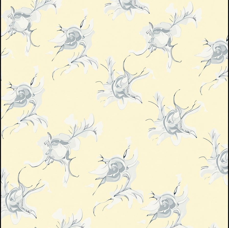 Pale Yellow Delicate Rose Sketch Rug