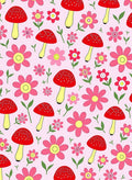 Whimsical Red Mushroom Pink Floral Field Rug