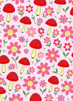 Whimsical Red Mushroom Pink Floral Field Rug
