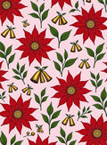 Red Poinsettia Gold Bells Foliage Rug