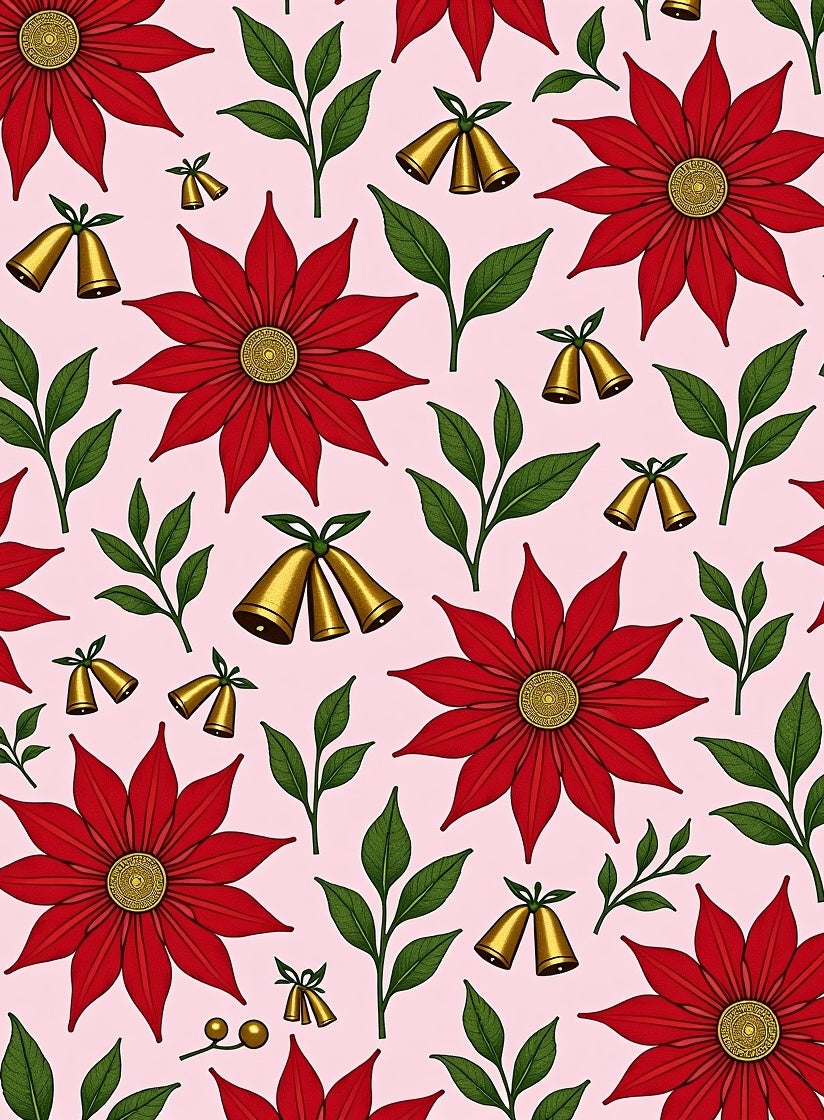 Red Poinsettia Gold Bells Foliage Rug