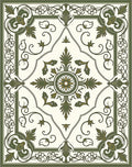 Antique Green Floral Medallion Border Rug