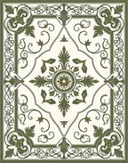 Antique Green Floral Medallion Border Rug