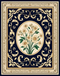 Navy Cream Floral Oval Medallion Rug