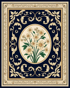 Navy Cream Floral Oval Medallion Rug