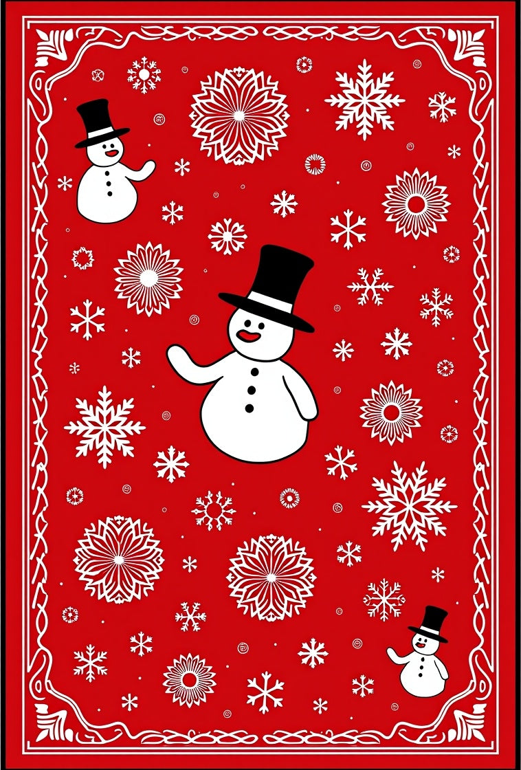 Whimsical Snowman Red Snowflake Rug