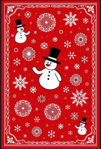 Whimsical Snowman Red Snowflake Rug