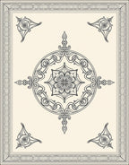 Ornate Ivory Floral Medallion Frame Rug