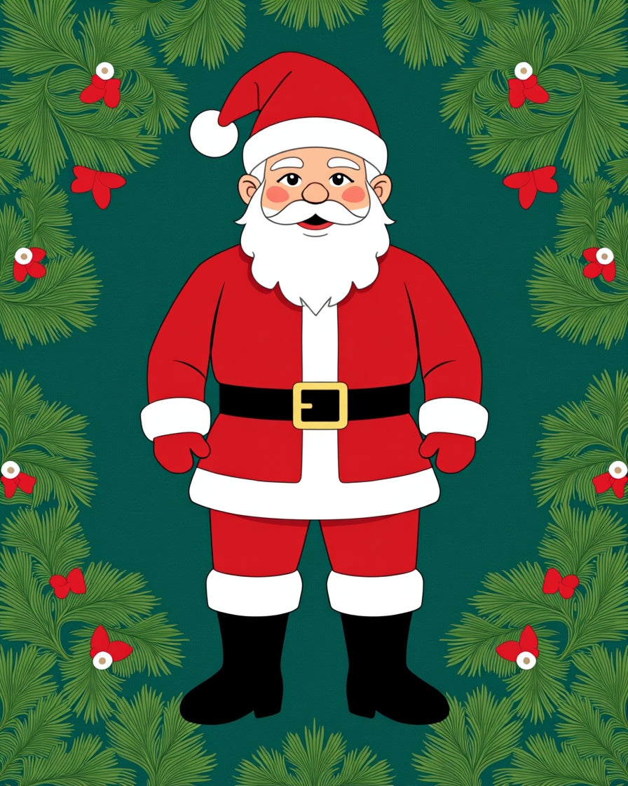 Festive Santa Claus Evergreen Garland Rug